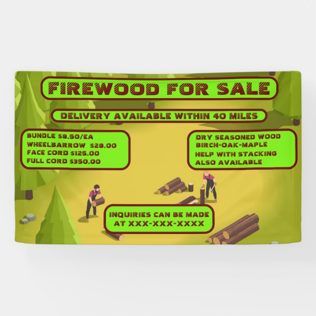 Personalise Detailed Firewood For Sale Business Banner (Horizontal)