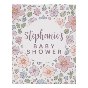 Personalise Ditsy Floral Baby Shower Glossy Poster