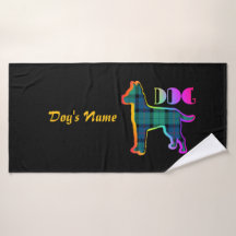 Personalise DOG Logo Rainbow Plaid Black Doggie 