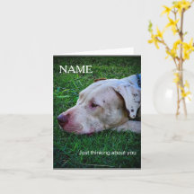 Personalise Dog thinking greeting card 