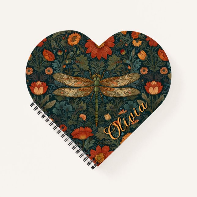 Personalise dragonfly orange floral boho chic notebook (Front)