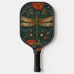 Personalise dragonfly orange floral boho chic pickleball paddle