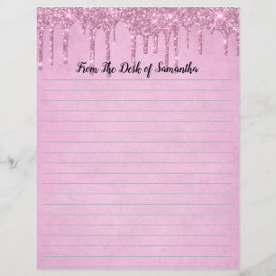 Personalise Dripping Glitter Pink Lined  Stationer