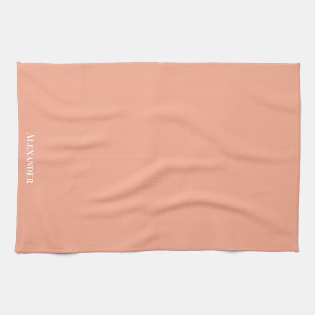 Personalise Dusty Rose Pink Plain Solid White Tea Towel (Horizontal)