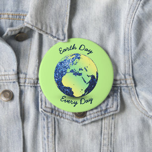 Personalise Earth Day blue sparkles Globe 10 Cm Round Badge