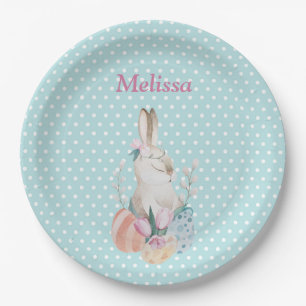 Personalise Easter Bunny Blue Dots Paper Plate