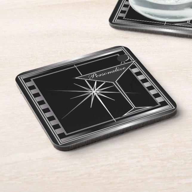 Personalise Elegant Silver Cocktail Design Coaster (Left Side)