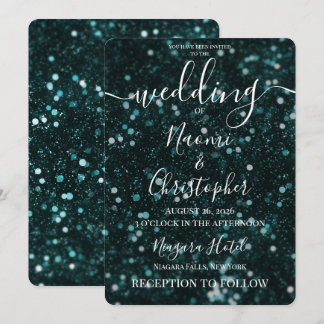 Personalise: Emerald Green Glitter Wedding Invitation