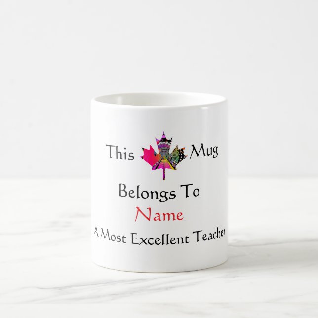 Personalise Excellent Teacher Universal Leaf   Coffee Mug (Center)