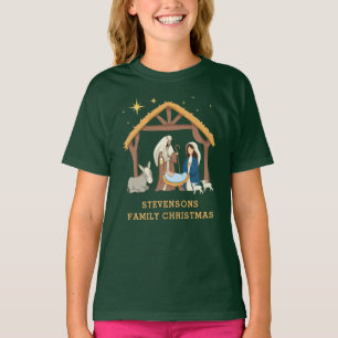 Personalise Family Christmas Baby in a Manger T-Shirt