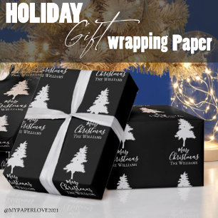 Personalise Family Name   Black White Christmas Wrapping Paper