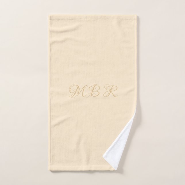 Personalise Fancy Gold Monogram, Cream Bath Towel Set (Hand Towel)