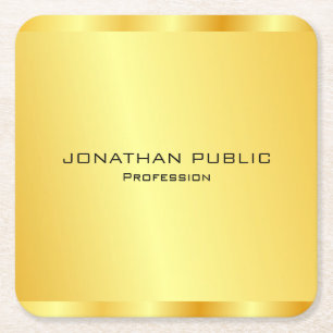 Personalise Faux Gold Modern Elegant Professional  Square Paper Coaster