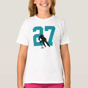 Personalise Female Hockey Player Name Number Teal T-Shirt