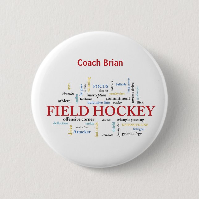 Personalise, Field Hockey Coach Thank You in Words 6 Cm Round Badge (Front)