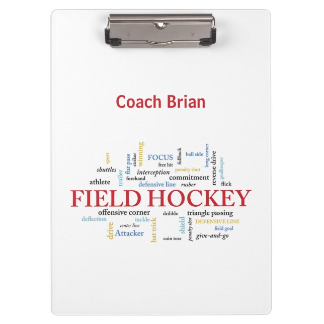 Personalise, Field Hockey Coach Thank You in Words Clipboard (Front)