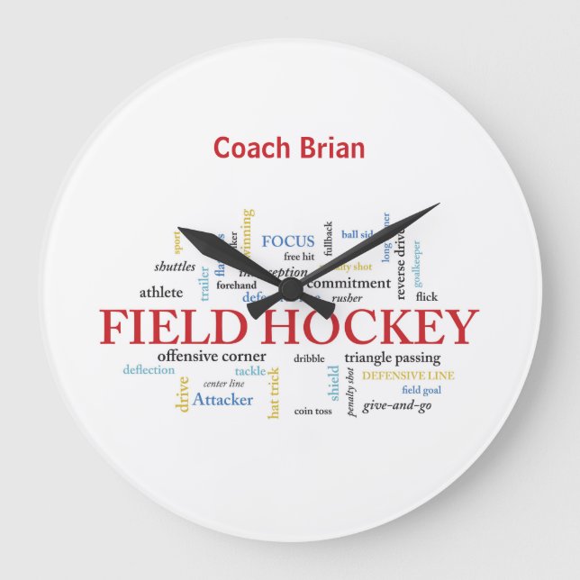 Personalise, Field Hockey Coach Thank You in Words Large Clock (Front)