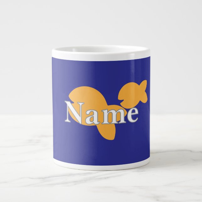 Personalise Fish Blue  Large Coffee Mug (Front)