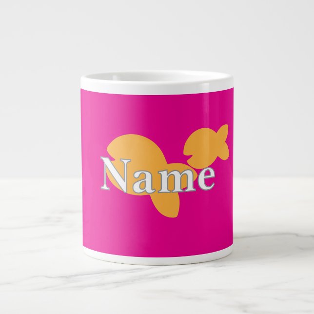 Personalise Fish Hot Pink  Large Coffee Mug (Front)