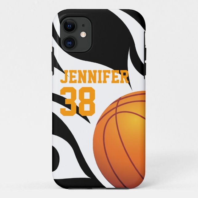 Personalise Flaming Basketball B/W Case-Mate iPhone Case (Back)