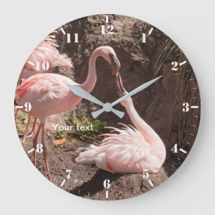 Personalise Flamingoes birds in Love photography Large Clock