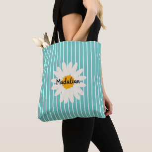 Personalise floral blue stipes Modern summer Tote Bag