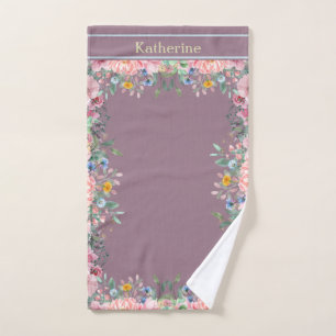 Personalise Floral Border Mountbatten Pink Hand Towel