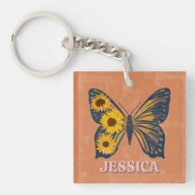 Personalise Floral Butterfly Acrylic Keychain