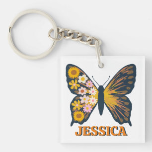 Personalise Floral Butterfly Acrylic Keychain