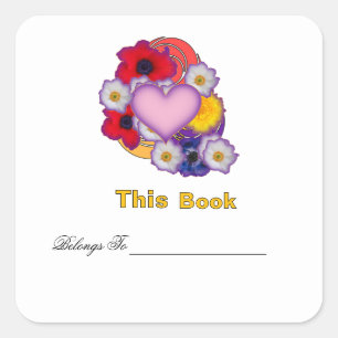 Personalise Floral Collage Bookplate Square Sticker