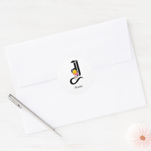 Personalise Floral Monogram J + Name Envelope Seal (Envelope)