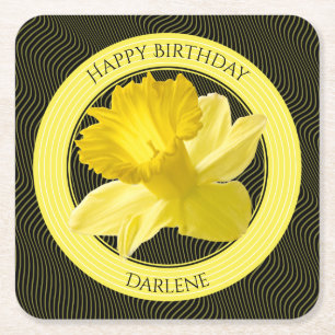 Personalise: Floral Photography Yellow Daffodil Square Paper Coaster