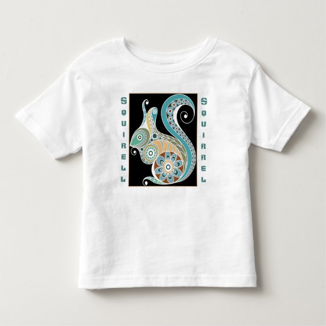 Personalise Floral Style Patterned Squirrel Toddler T-Shirt (Front)