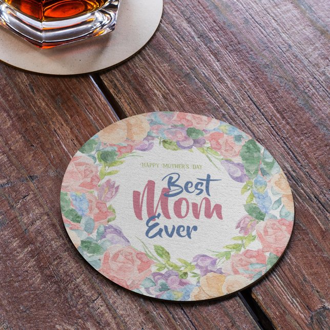 Personalise Floral Watercolor Mother's Day Coaster (Creator Uploaded)