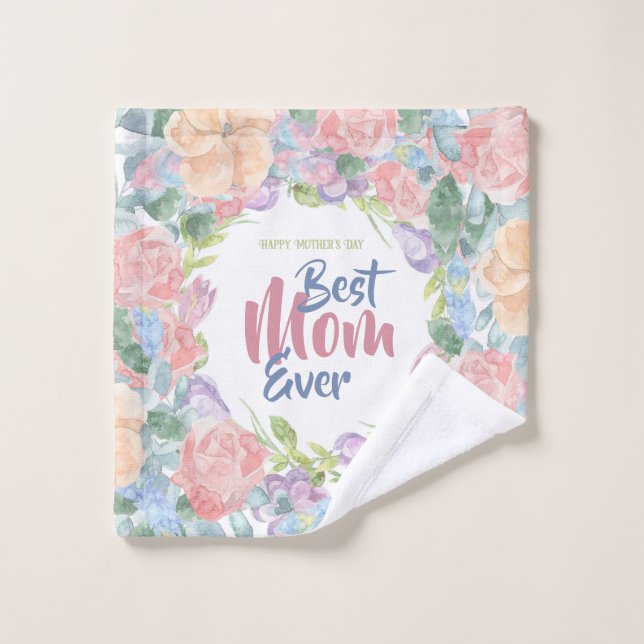 Personalise Floral Watercolor Mother's Day Wash Cloth (Wash Cloth)