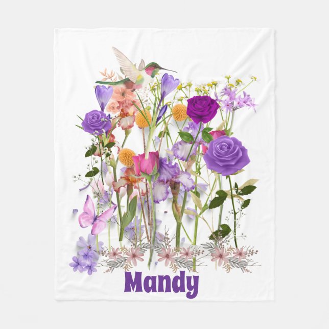 Personalise Flowers of the Heart Fleece Blanket (Front)