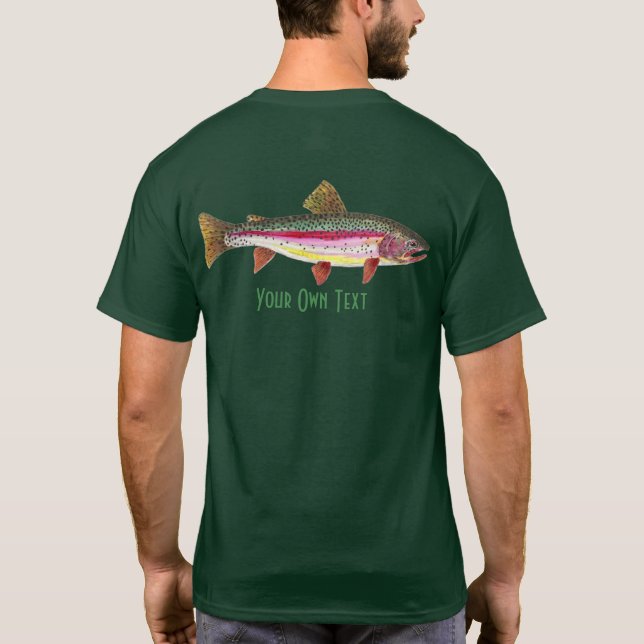 Personalise Fly Fishing for Rainbow Trout Angler T-Shirt (Back)