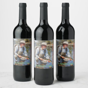 Personalise Fly Fishing Merry Christmas  Wine Label
