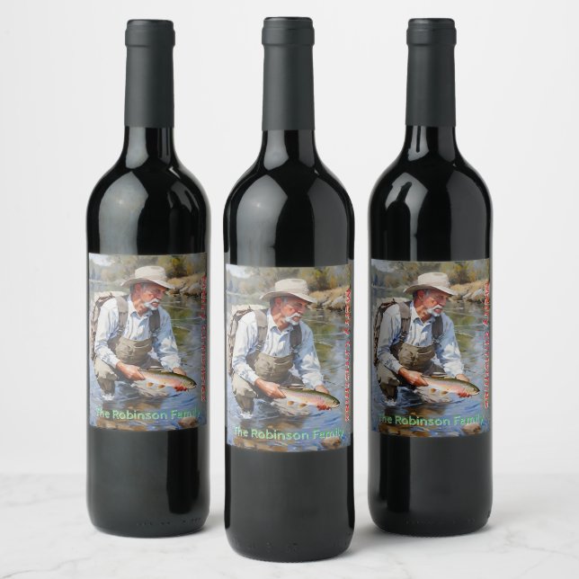 Personalise Fly Fishing Merry Christmas  Wine Label (Bottles)