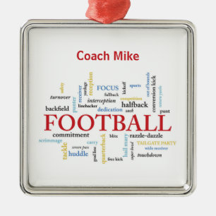 Personalise, Football Coach Thank You in Words Metal Tree Decoration