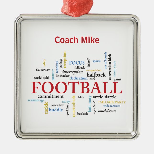 Personalise, Football Coach Thank You in Words Metal Tree Decoration (Front)