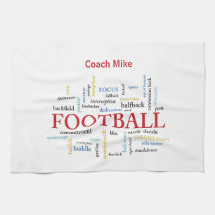 Personalise, Football Coach Thank You in Words Tea Towel