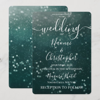Personalise: Forest Green Bokeh Wedding Invitation