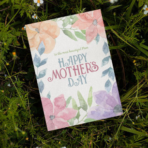 Personalise Four Flowers Watercolor Mother's Day Card