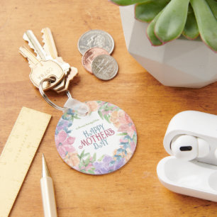 Personalise Four Flowers Watercolor Mother's Day Key Ring
