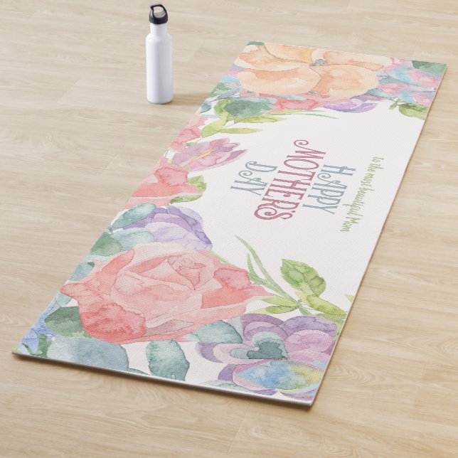 Personalise Four Flowers Watercolor Mother's Day  Yoga Mat (In Situ)