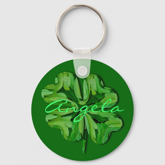 (Personalise)Four Leaf Clover with Name Key Ring (Front)