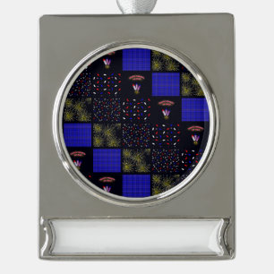 Personalise Fourth of July Patchwork Pattern  Silver Plated Banner Ornament
