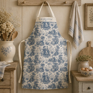 Personalise French Countryside Toile in Dusty Blue Apron