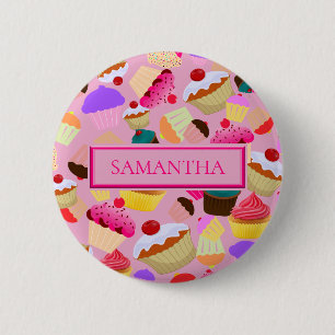 Personalise .. Fun, Bright Pink Cupcake 6 Cm Round Badge
